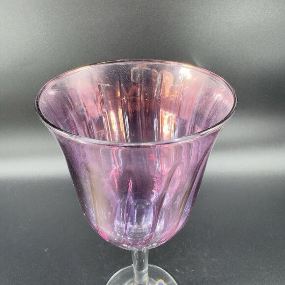 Italian Amethyst Iridescent Glass Goblet Drinking Glasses Cups Made Italy Set 2 - Picture 8 of 14